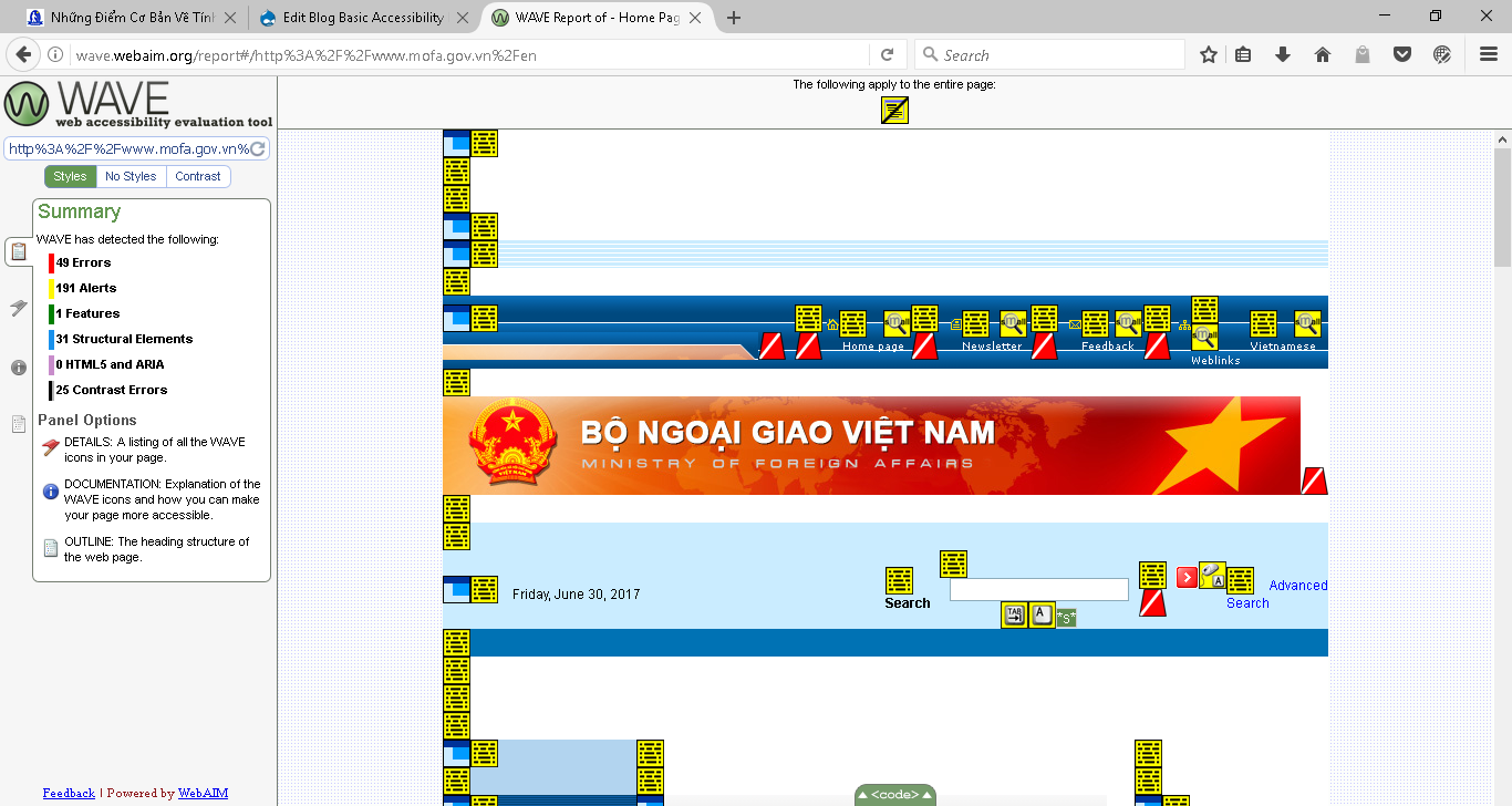 Website Accessibility errors of the Ministry of Foreign Affairs of Vietnam