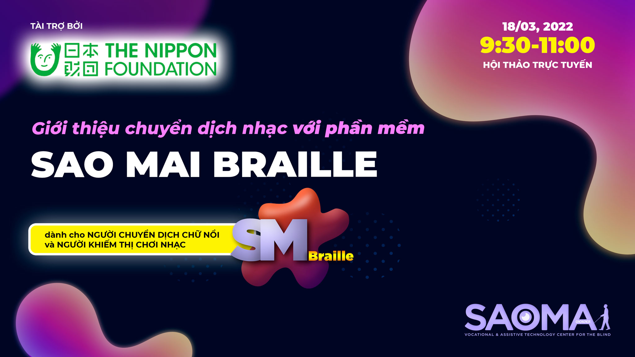Banner hội thảo: tên chương trình, logo của quỹ Nippon và Sao Mai