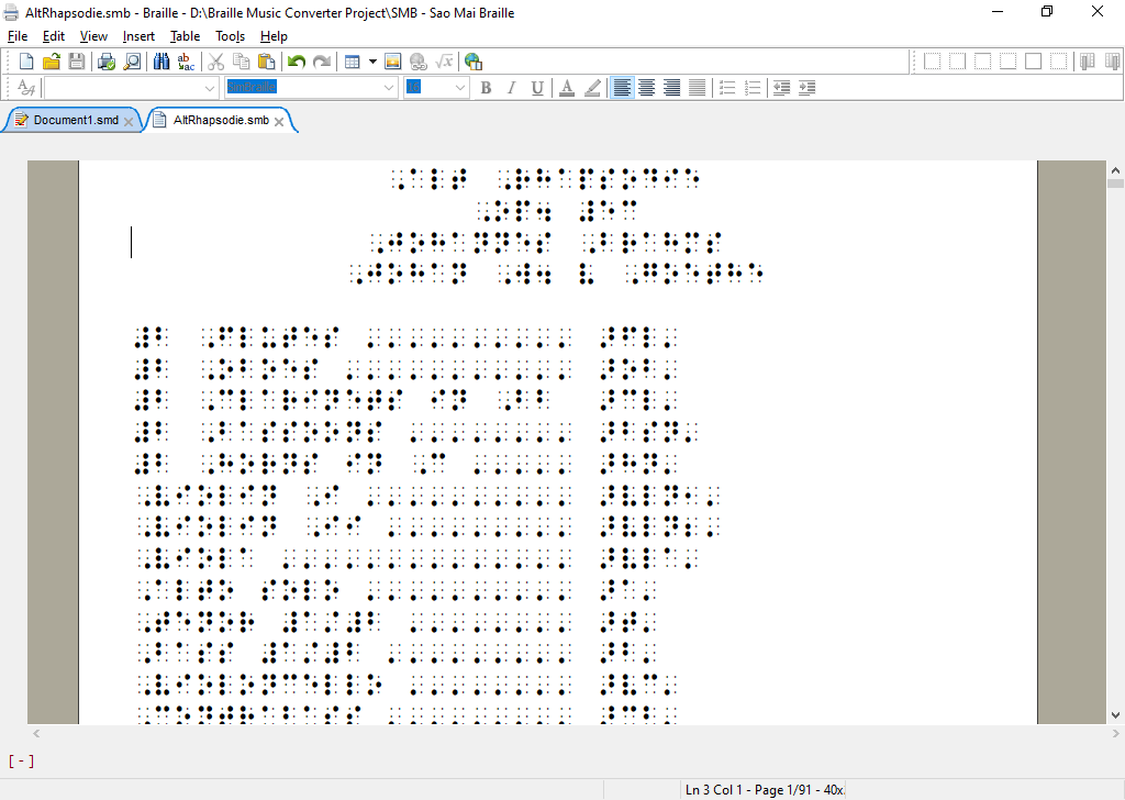 Braille page 1 of Alt Rhapsodie, OP. 53