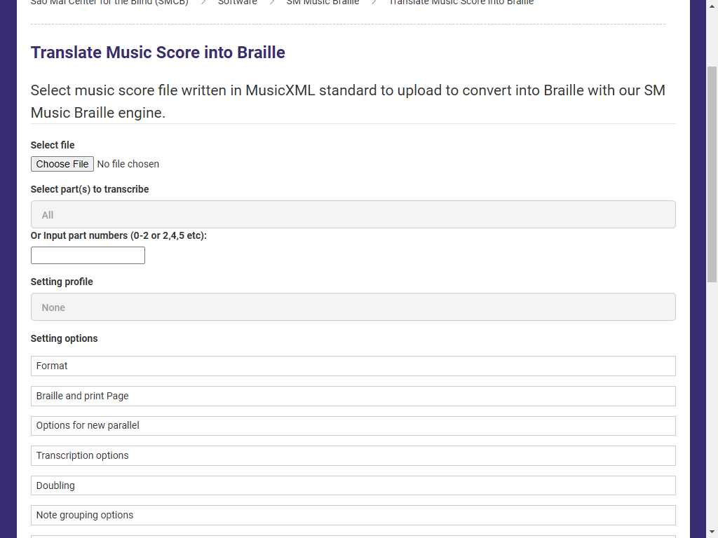 Online Braille translation page