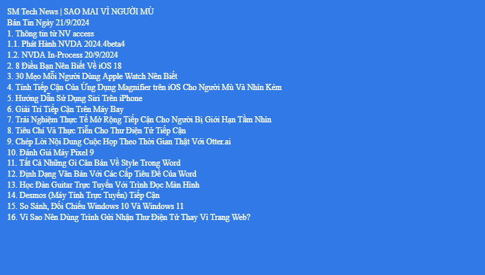 Bản tin công nghệ trợ giúp ngày 21/09/2024.