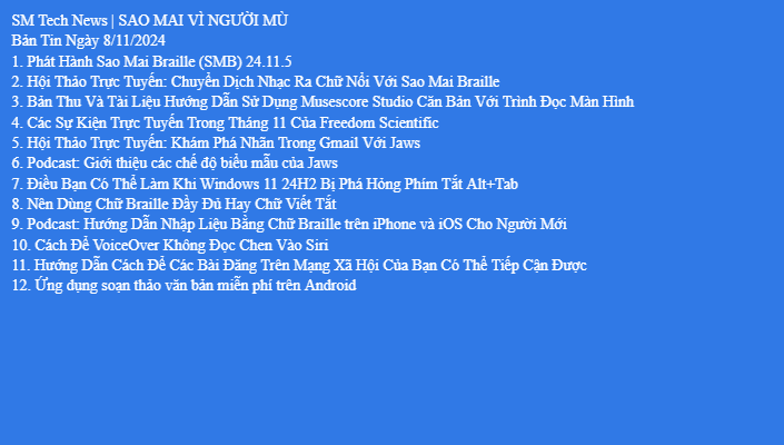 Bản Tin Công Nghệ Trợ Giúp Ngày 08/11/2024