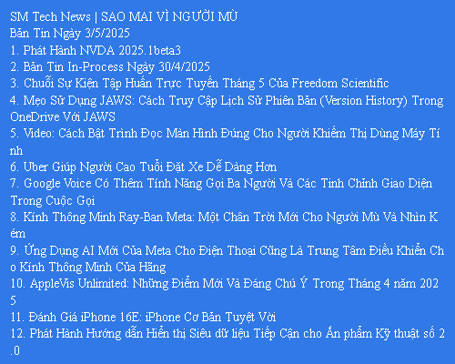 Bản Tin Công Nghệ Trợ Giúp Ngày 03/05/2025