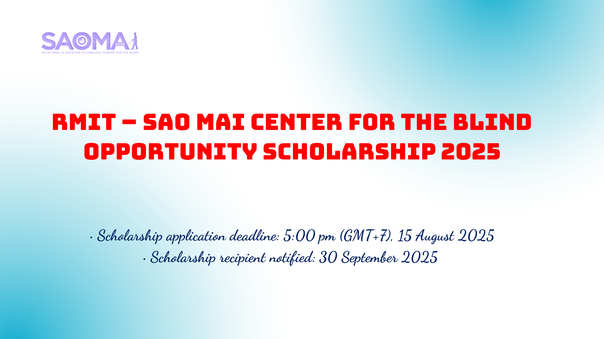 RMIT – Sao Mai Center for the Blind Opportunity Scholarship 2025 RMIT – Sao Mai Center for the Blind Opportunity Scholarship 2025