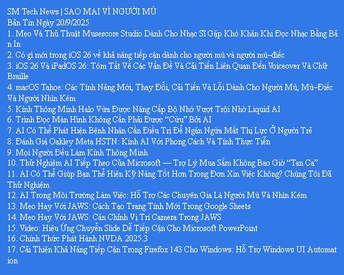 Bản Tin Công Nghệ Trợ Giúp Ngày 20/09/2025