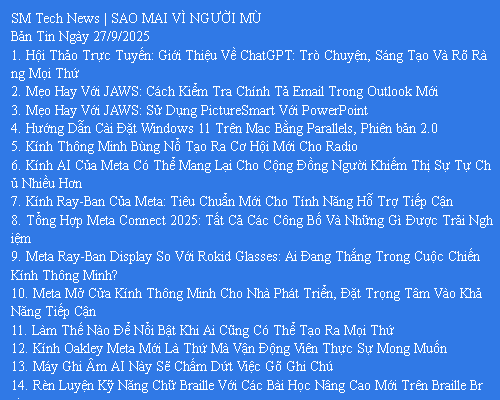 Bản Tin Công Nghệ Trợ Giúp Ngày 27/09/2025