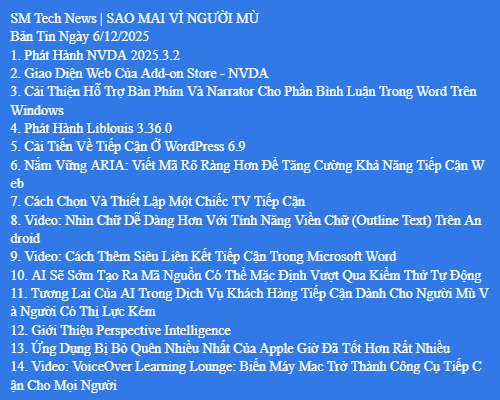 Bản Tin Công Nghệ Trợ Giúp Ngày 06/12/2025