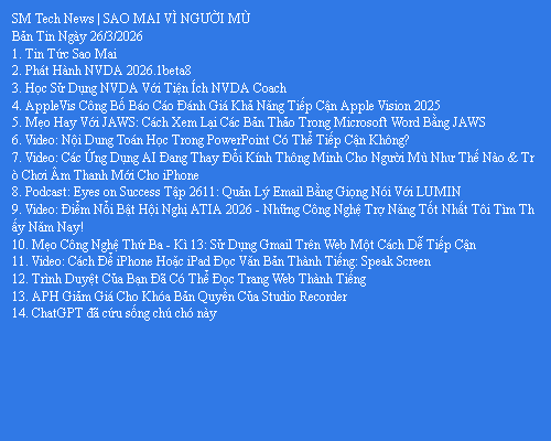 Bản Tin Công Nghệ Trợ Giúp Ngày 26/03/2026