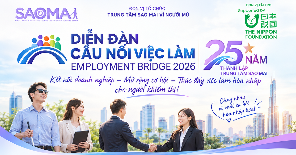 Poster Diễn đàn Cầu nối việc làm Employment Bridge 2026 và kỷ niệm 25 năm thành lập Trung tâm Sao Mai