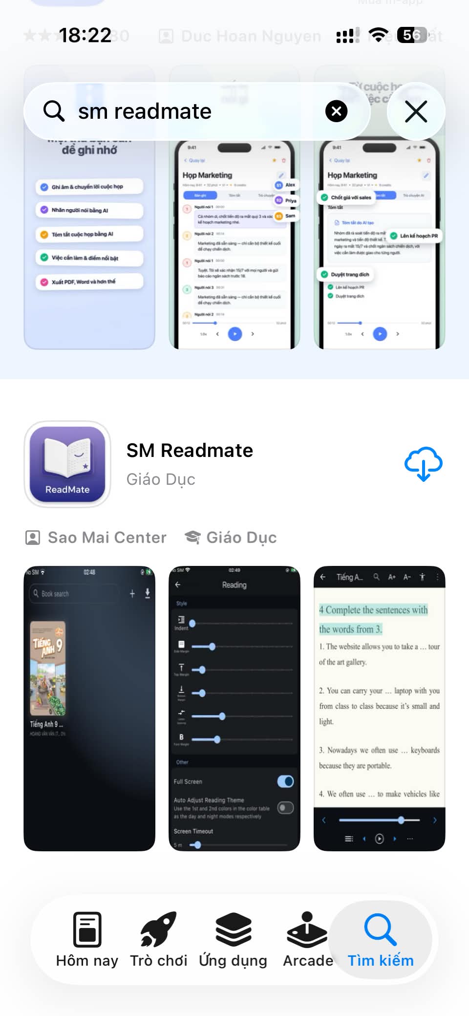 Màn hình SM Readmate trên App Store