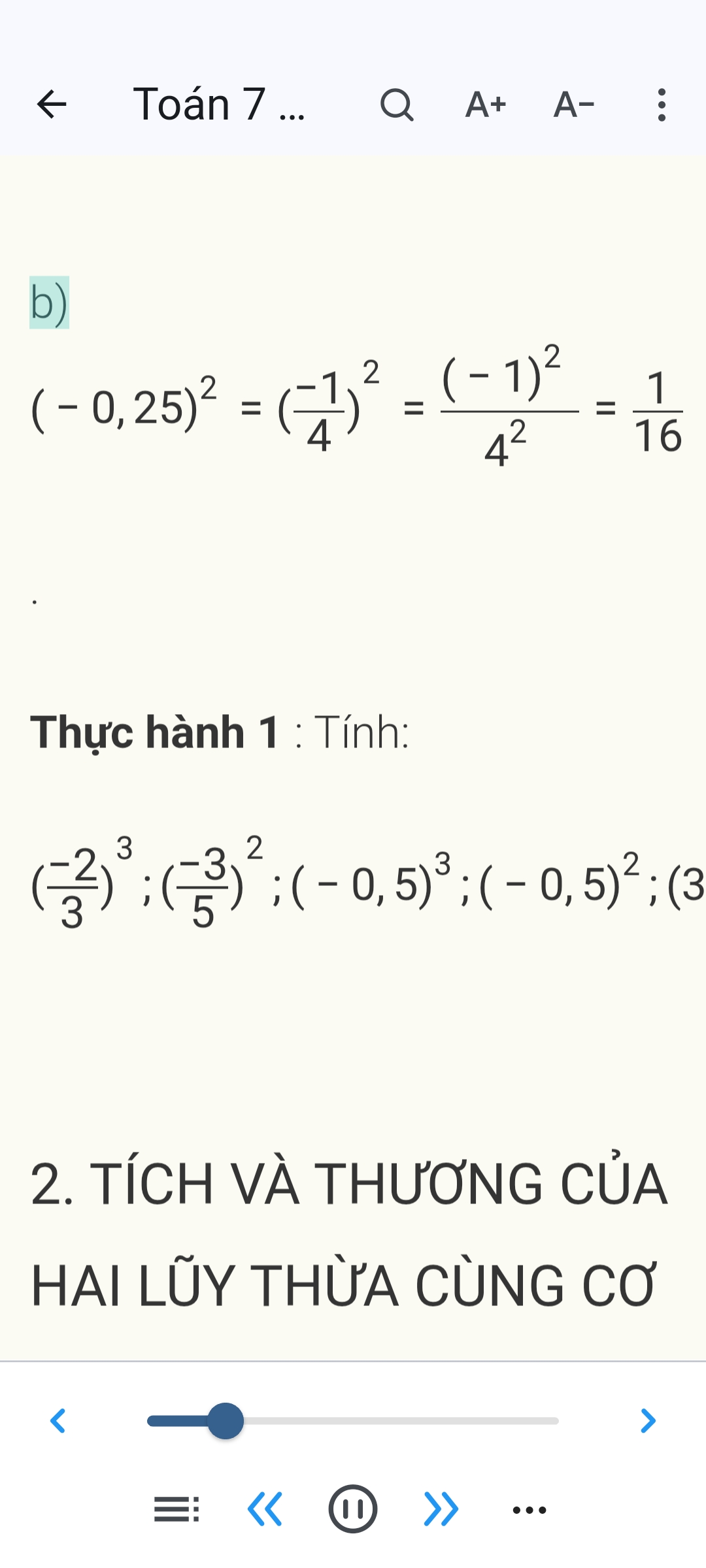 Màn hình đọc sách Toán