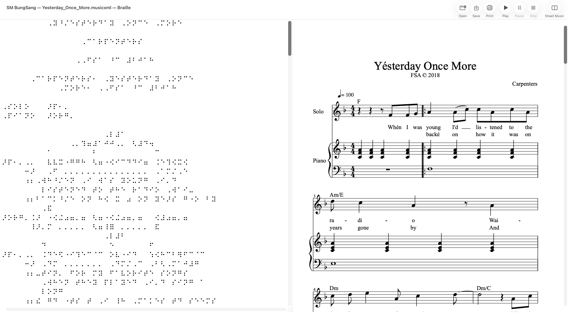 Bản dịch chữ nổi và bản gốc chữ sáng