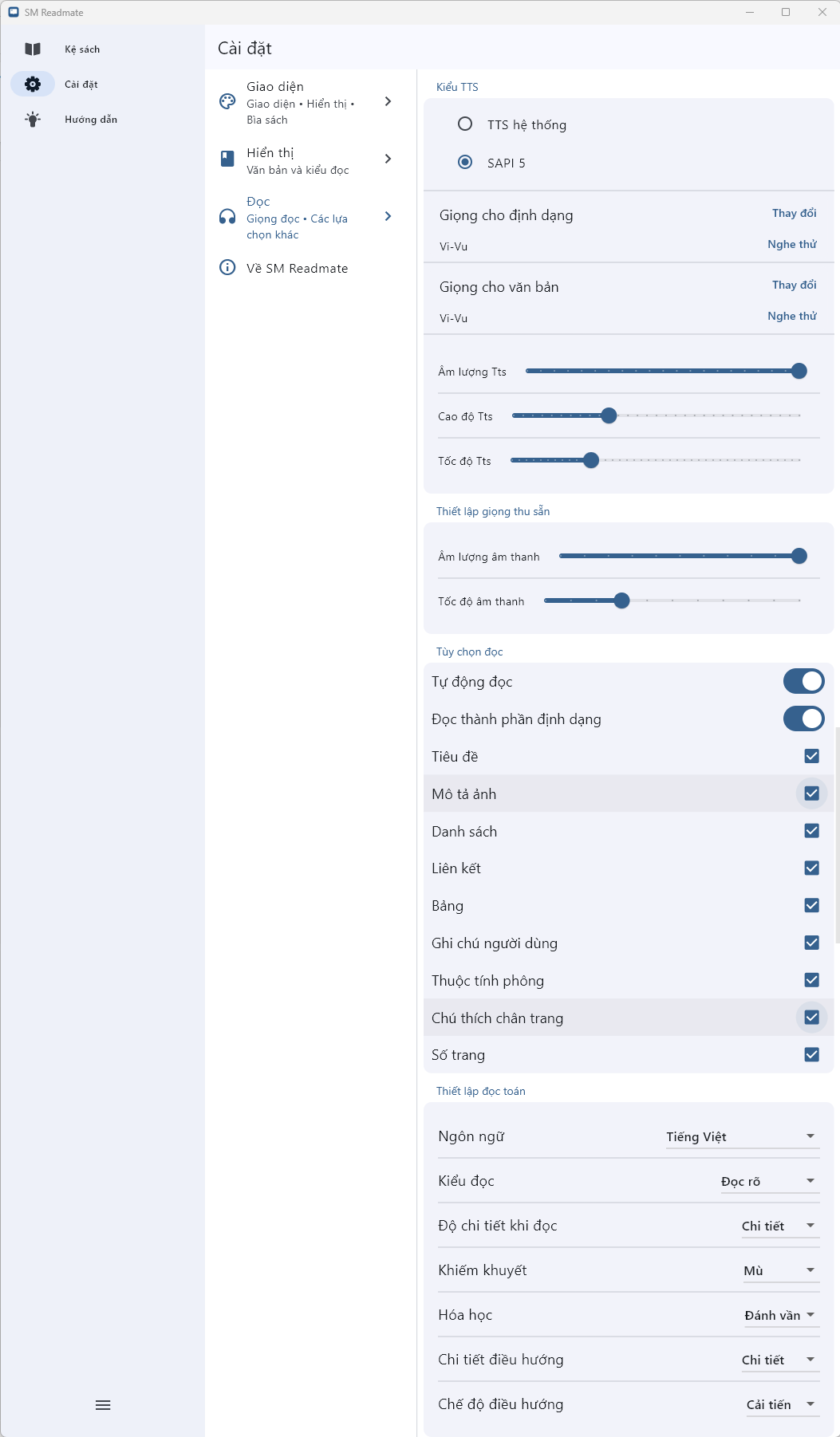 Màn hình cài đặt