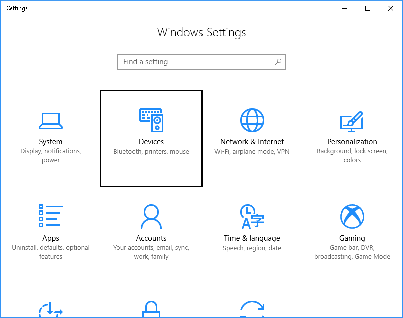 Settings with devices selected