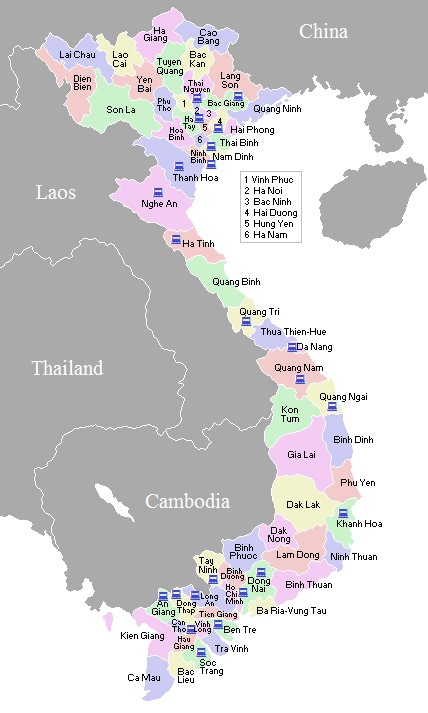 Map of Vietnam provinces showing the locations of the labs.