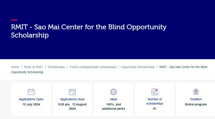 Banner “RMIT - Sao Mai Center for the Blind Opportunity Scholarship 2024”