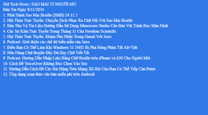 Bản Tin Công Nghệ Trợ Giúp Ngày 08/11/2024
