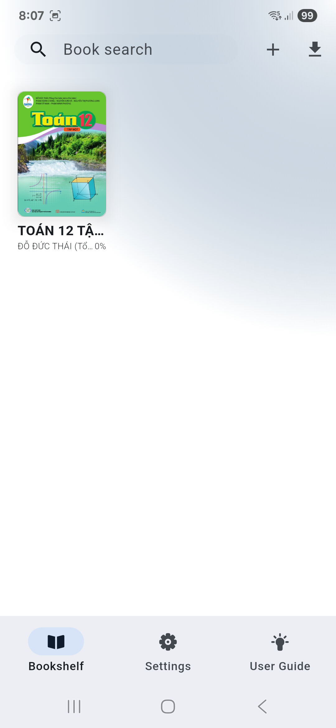 The screen displays the book that has been imported to the bookshelf.