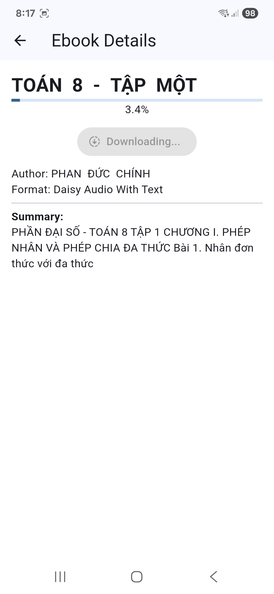 The screen displays the book being downloaded