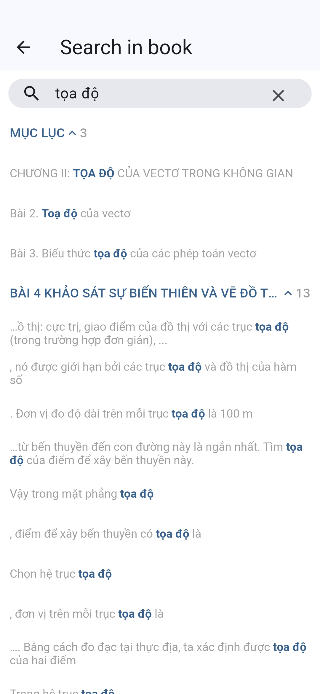 The screen displays the search results