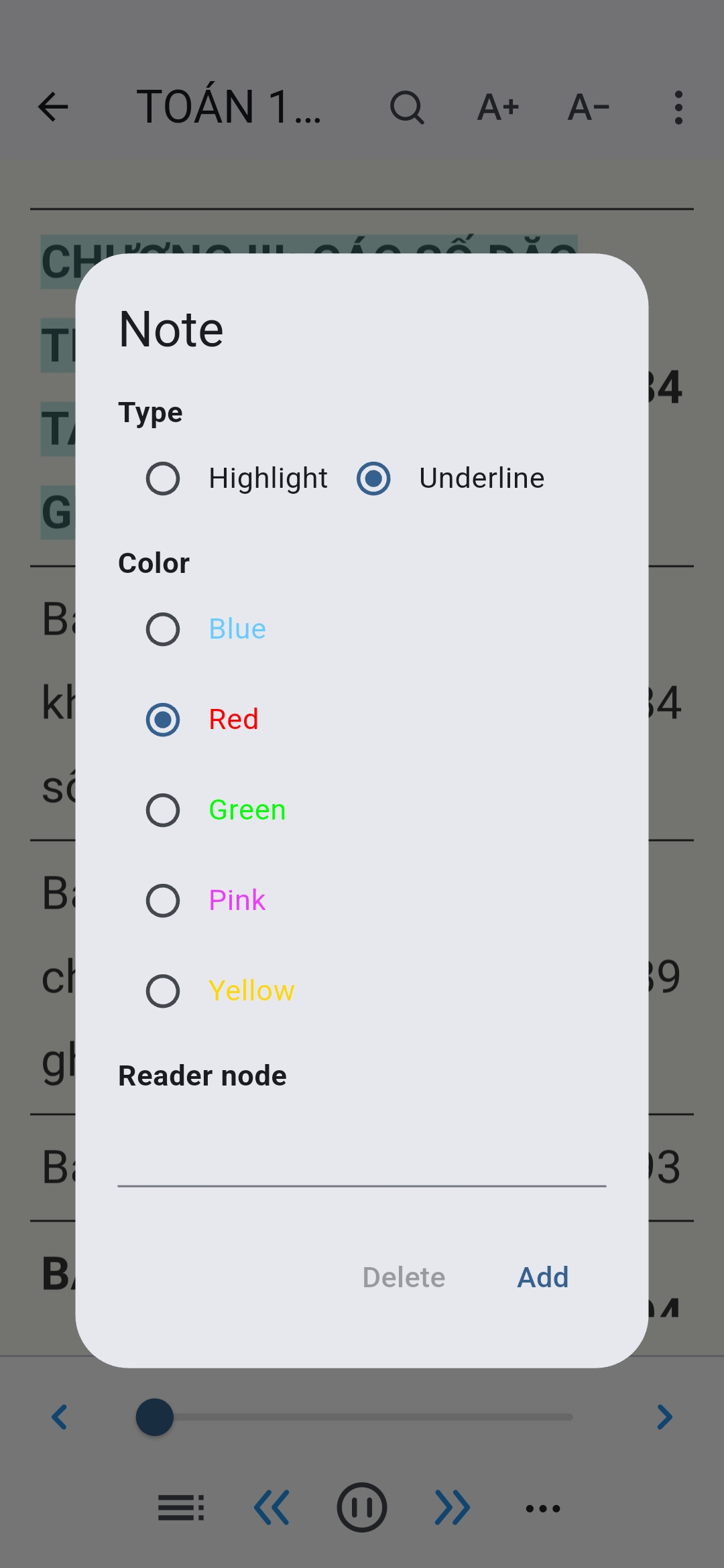 The screen displays the Notes selection