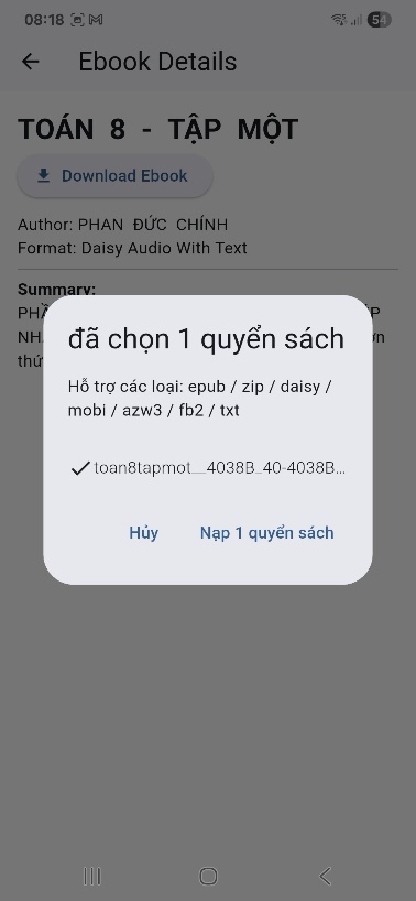 Màn hình xác nhận sách được thêm vào kệ