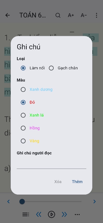 Màn hình chọn cách thêm ghi chú