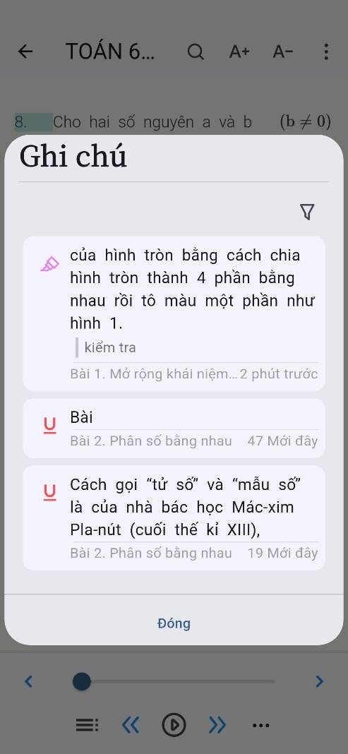 Màn hình hiển thị danh sách các ghi chú