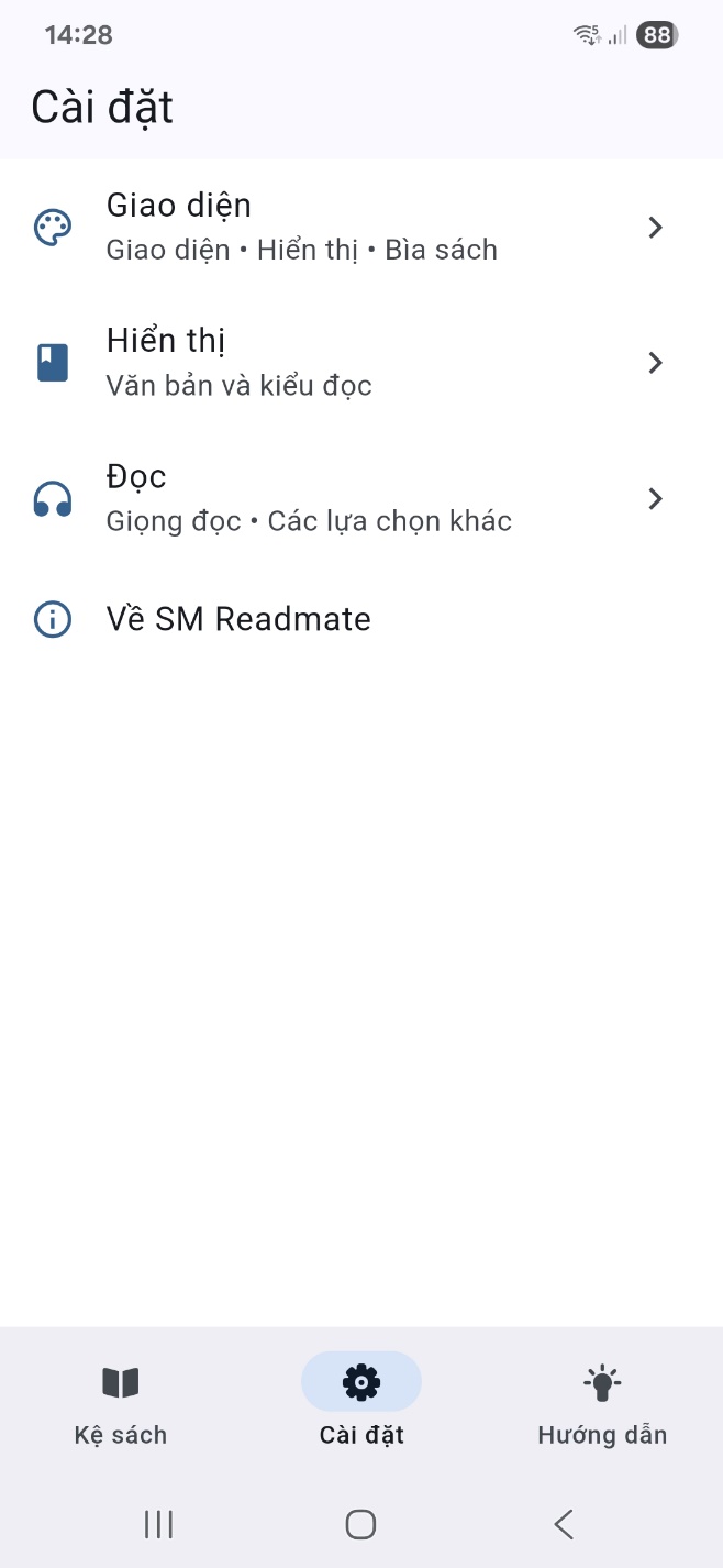 Giao diện tính năng cài đặt