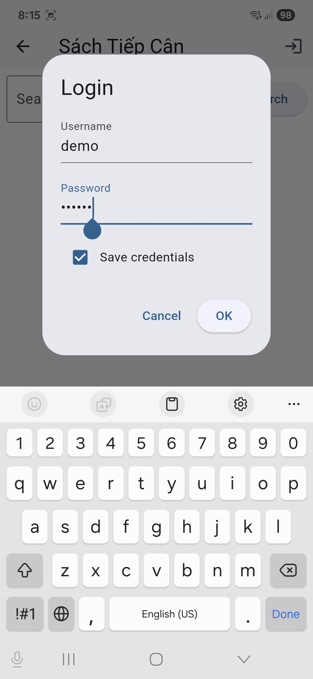 Login screen
