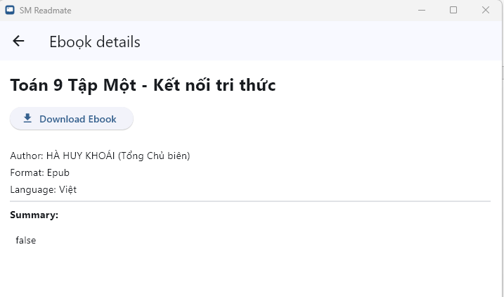 the screen displays book details for downloading