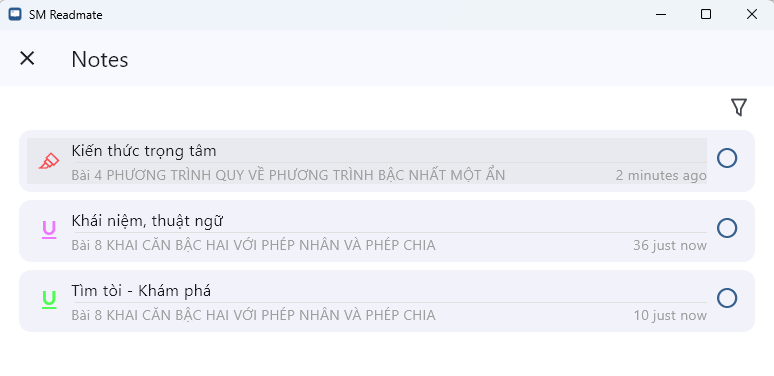 The screen displays the list of notes