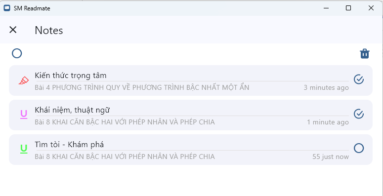 The screen allows deleting one or multiple notes.