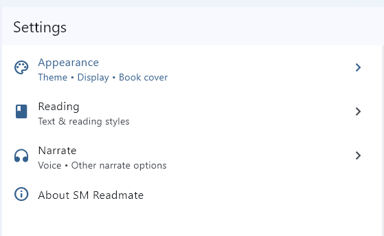 The screen displays the settings interface