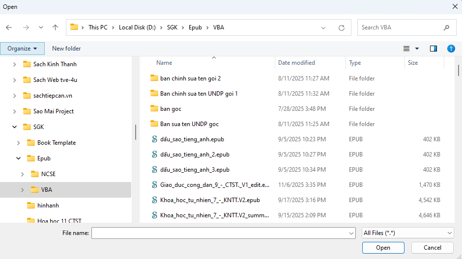 The screen displays the path to the book you want to add