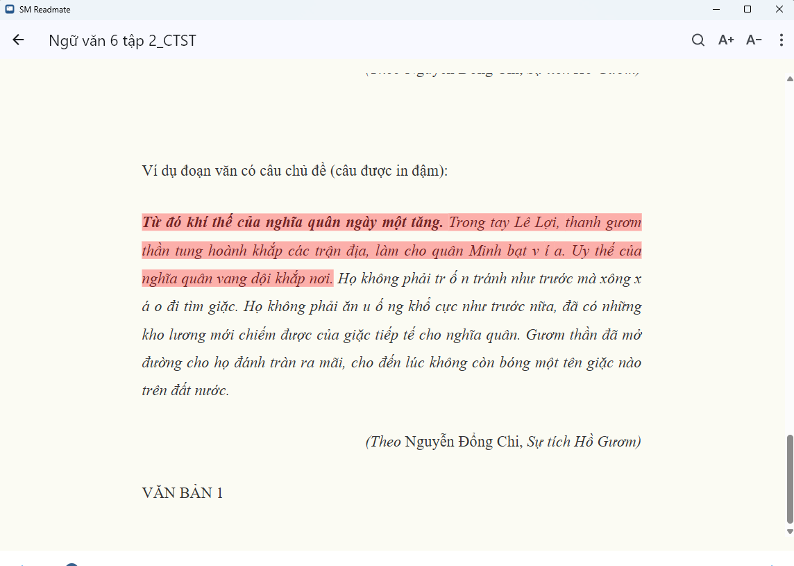 Màn hình hiển thị ghi chú đã được thiết lập